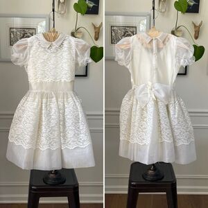 Vintage Girls Formal Dress White 7 8 First Communion Flower Girl